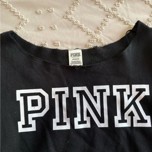 Victoria's Secret Black Off-Shoulder Sweater with White Lettering - Picture 4 of 4